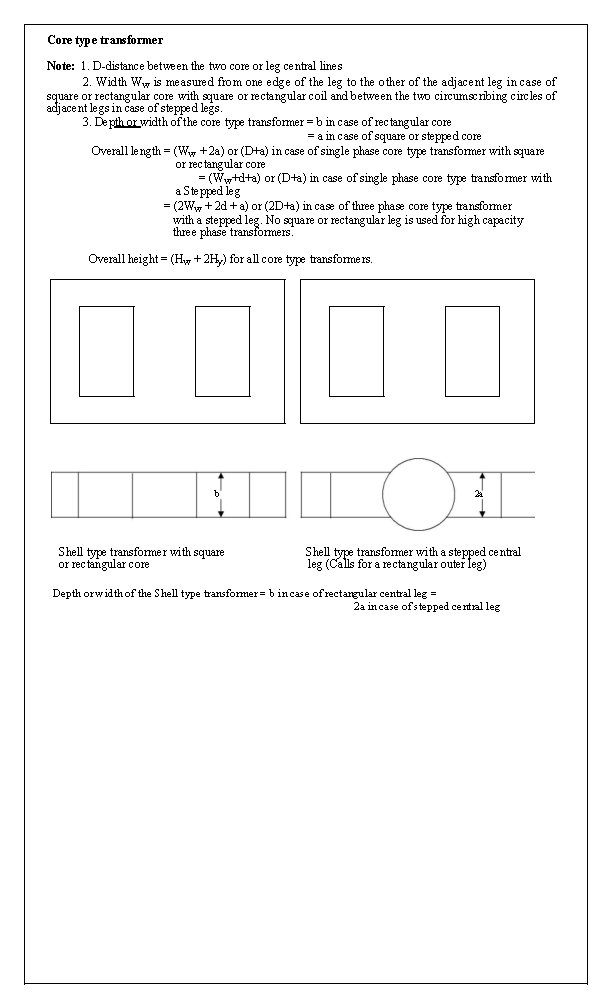 Core type transformer Note: 1. D-distance between the two core or leg central lines