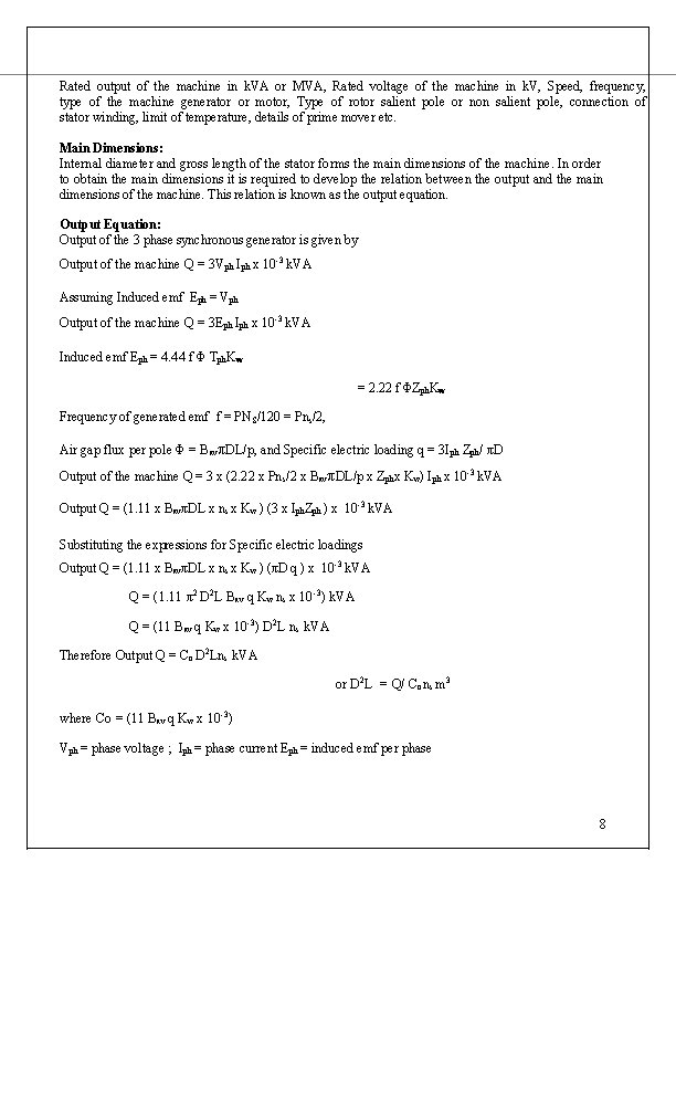 Rated output of the machine in k. VA or MVA, Rated voltage of the