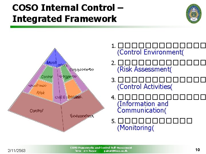 COSO Internal Control – Integrated Framework 1. ������� (Control Environment( 2. ������� (Risk Assessment(