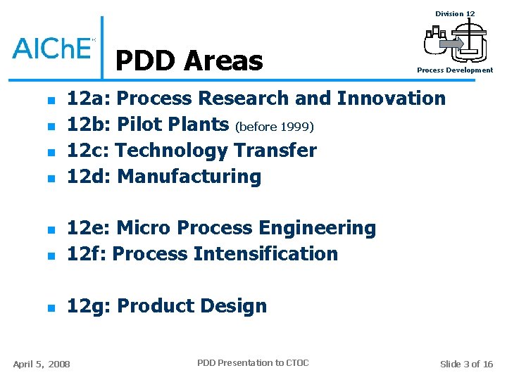 Division 12 PDD Areas n n 12 a: Process Research and Innovation 12 b: