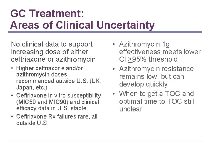 GC Treatment: Areas of Clinical Uncertainty No clinical data to support increasing dose of GC Treatment: Areas of Clinical Uncertainty No clinical data to support increasing dose of