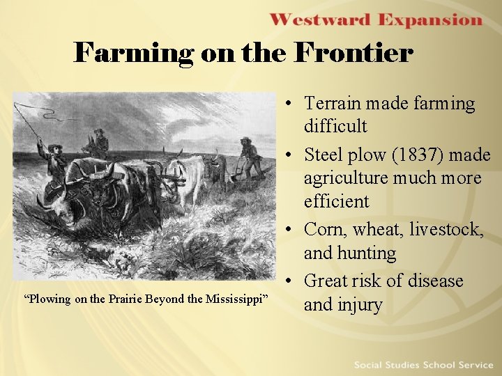 Farming on the Frontier “Plowing on the Prairie Beyond the Mississippi” • Terrain made