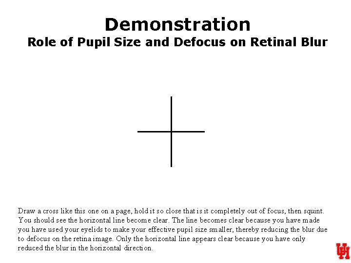 Demonstration Role of Pupil Size and Defocus on Retinal Blur Draw a cross like