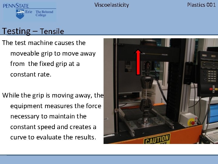 Viscoelasticity Testing – Tensile The test machine causes the moveable grip to move away