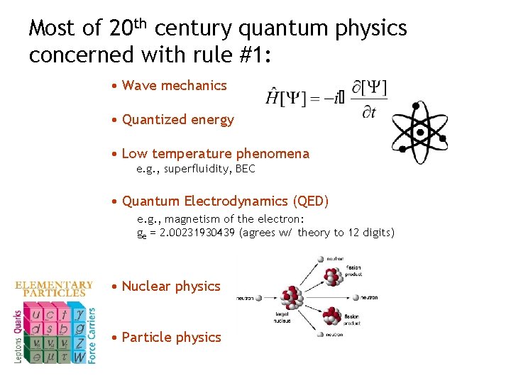 Most of 20 th century quantum physics concerned with rule #1: • Wave mechanics