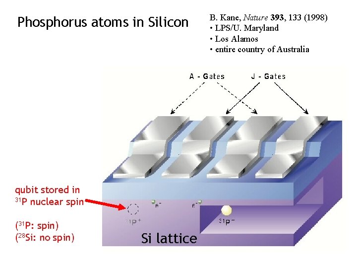 Phosphorus atoms in Silicon qubit stored in 31 P nuclear spin (31 P: spin)