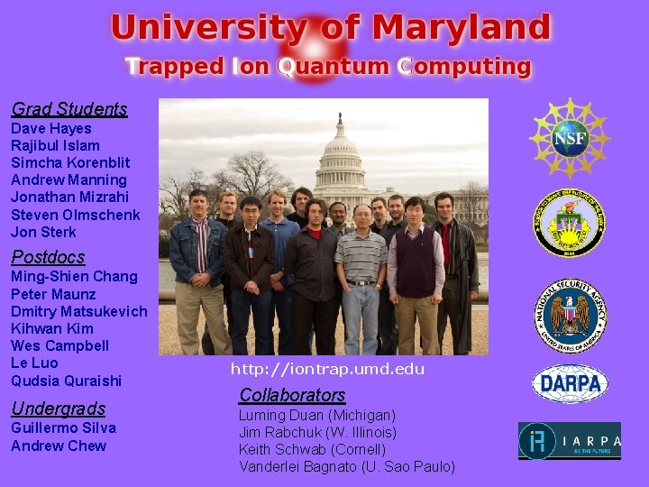 Grad Students Dave Hayes Rajibul Islam Simcha Korenblit Andrew Manning Jonathan Mizrahi Steven Olmschenk