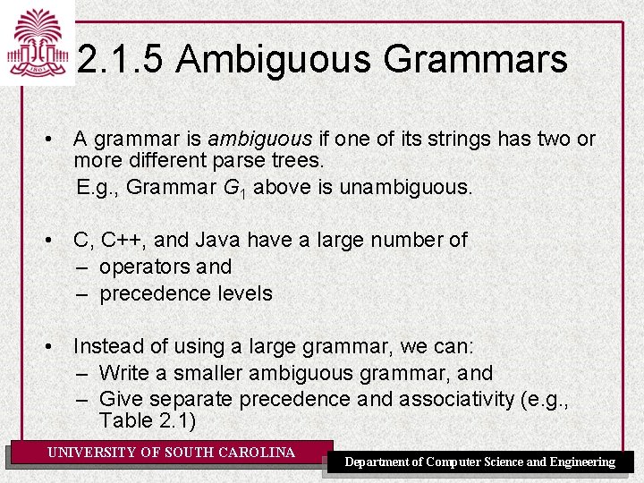 2. 1. 5 Ambiguous Grammars • A grammar is ambiguous if one of its