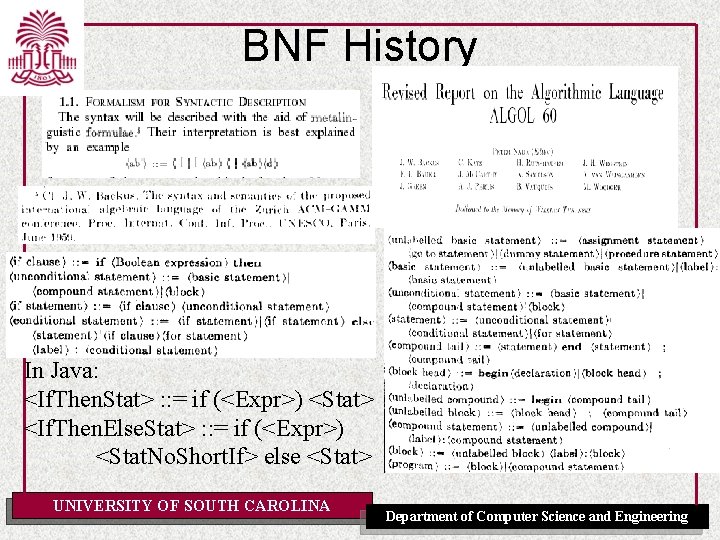 BNF History In Java: <If. Then. Stat> : : = if (<Expr>) <Stat> <If.