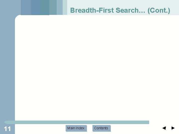 Breadth-First Search… (Cont. ) 11 Main Index Contents 
