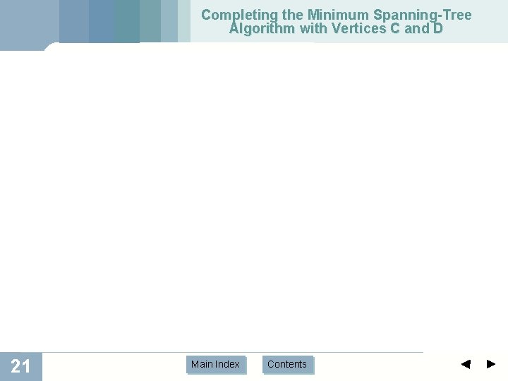 Completing the Minimum Spanning-Tree Algorithm with Vertices C and D 21 Main Index Contents