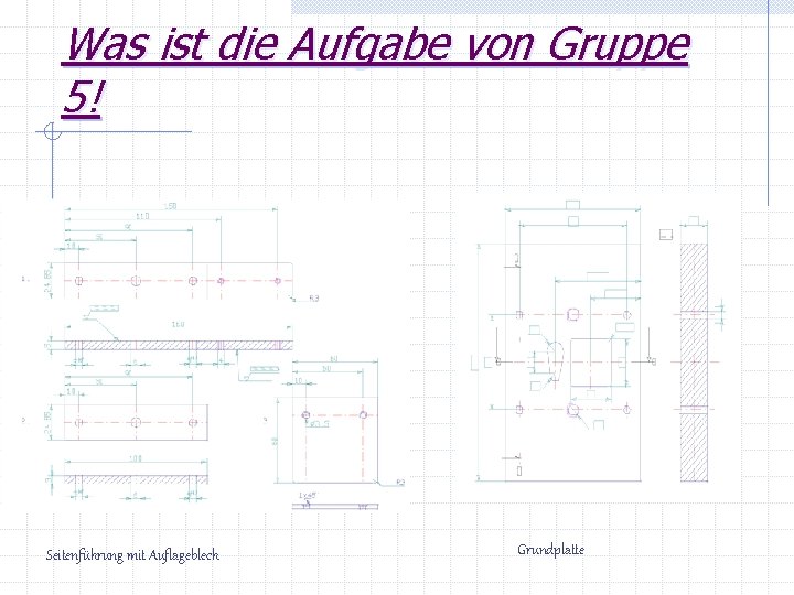 Was ist die Aufgabe von Gruppe 5! Seitenführung mit Auflageblech Grundplatte 