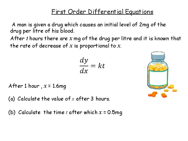 First Order Differential Equations A man is given a drug which causes an initial