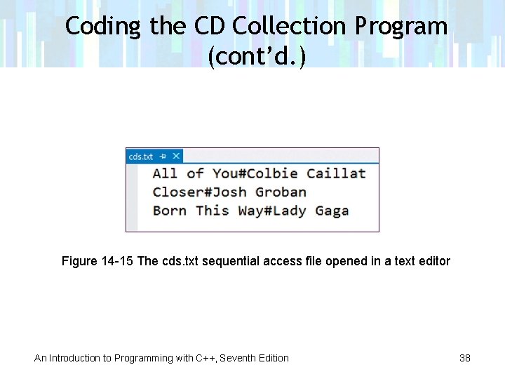 Coding the CD Collection Program (cont’d. ) Figure 14 -15 The cds. txt sequential