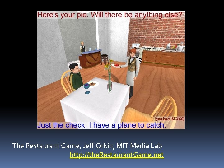 The Restaurant Game, Jeff Orkin, MIT Media Lab http: //the. Restaurant. Game. net 