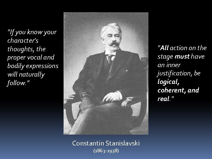 "If you know your character's thoughts, the proper vocal and bodily expressions will naturally