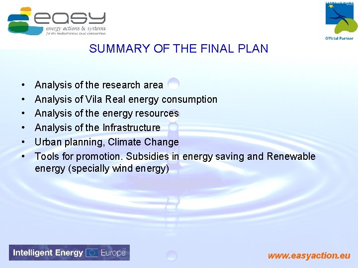 SUMMARY OF THE FINAL PLAN • • • Analysis of the research area Analysis