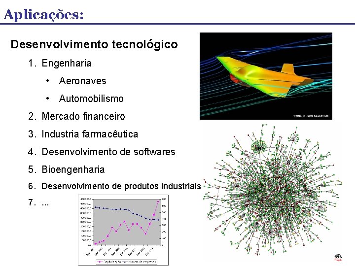 Aplicações: Desenvolvimento tecnológico 1. Engenharia • Aeronaves • Automobilismo 2. Mercado financeiro 3. Industria