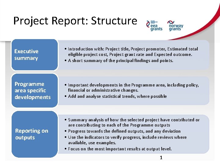 Project Report: Structure Executive summary • Introduction with: Project title, Project promoter, Estimated total