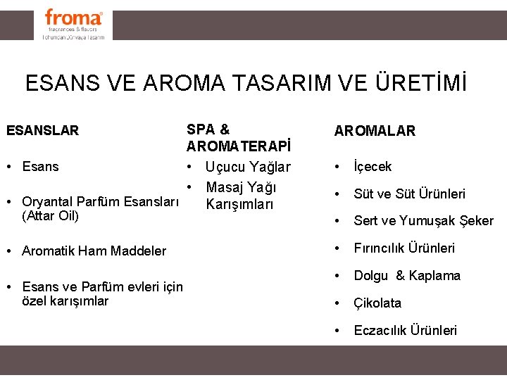 ESANS VE AROMA TASARIM VE ÜRETİMİ SPA & AROMATERAPİ • Esans • Uçucu Yağlar ESANS VE AROMA TASARIM VE ÜRETİMİ SPA & AROMATERAPİ • Esans • Uçucu Yağlar