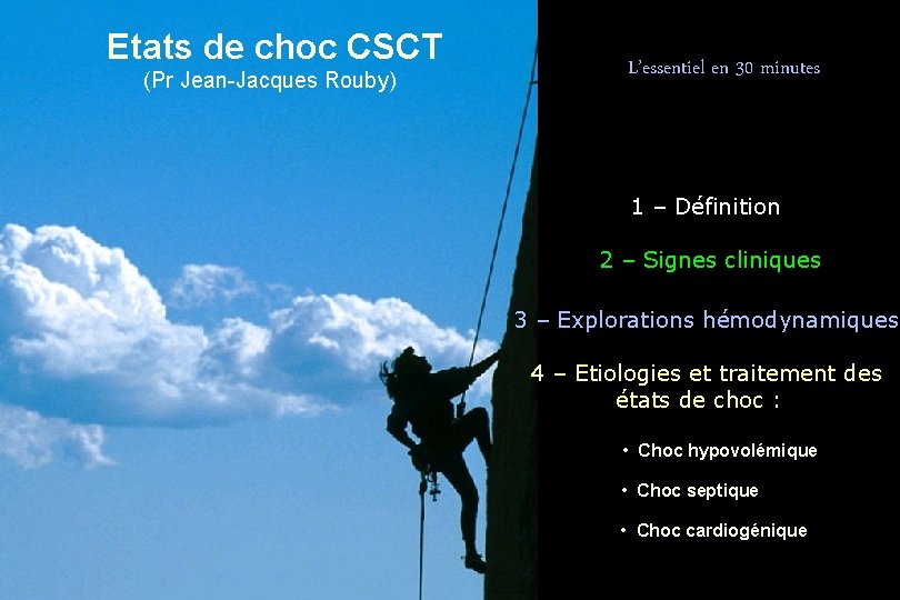  Etats de choc CSCT (Pr Jean-Jacques Rouby) L’essentiel en 30 minutes 1 –