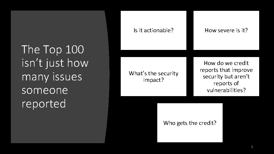 The Top 100 isn’t just how many issues someone reported Is it actionable? How