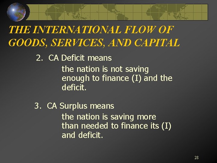 THE INTERNATIONAL FLOW OF GOODS, SERVICES, AND CAPITAL 2. CA Deficit means the nation