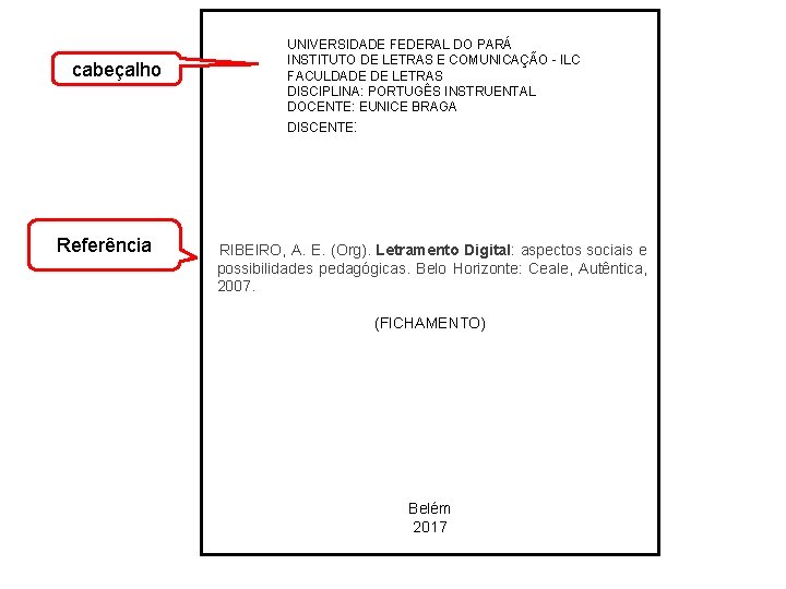 UNIVERSIDADE FEDERAL DO PARÁ INSTITUTO DE LETRAS E COMUNICAÇÃO - ILC FACULDADE DE LETRAS