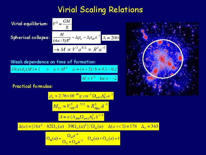 Virial Scaling Relations Virial equilibrium: Spherical collapse: Weak dependence on time of formation: Practical