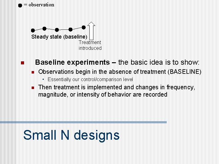 = observation Steady state (baseline) Treatment introduced Baseline experiments – the basic idea is