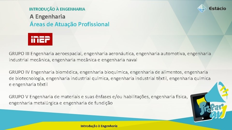 INTRODUÇÃO À ENGENHARIA A Engenharia Áreas de Atuação Profissional GRUPO III Engenharia aeroespacial, engenharia