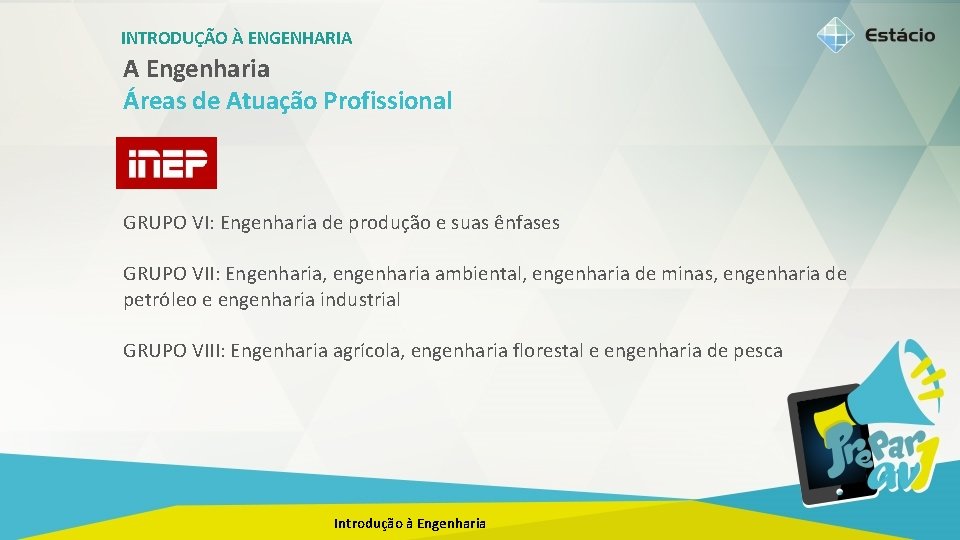 INTRODUÇÃO À ENGENHARIA A Engenharia Áreas de Atuação Profissional GRUPO VI: Engenharia de produção