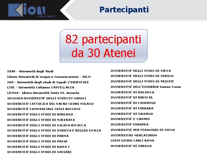 Partecipanti Ore 10. 30 Inizio lavori Dottor Daniele LIVON - Direttore Amministrativo Università di