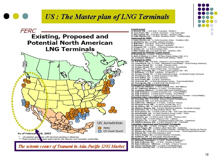 US ; The Master plan of LNG Terminals The seismic center of Tsunami in