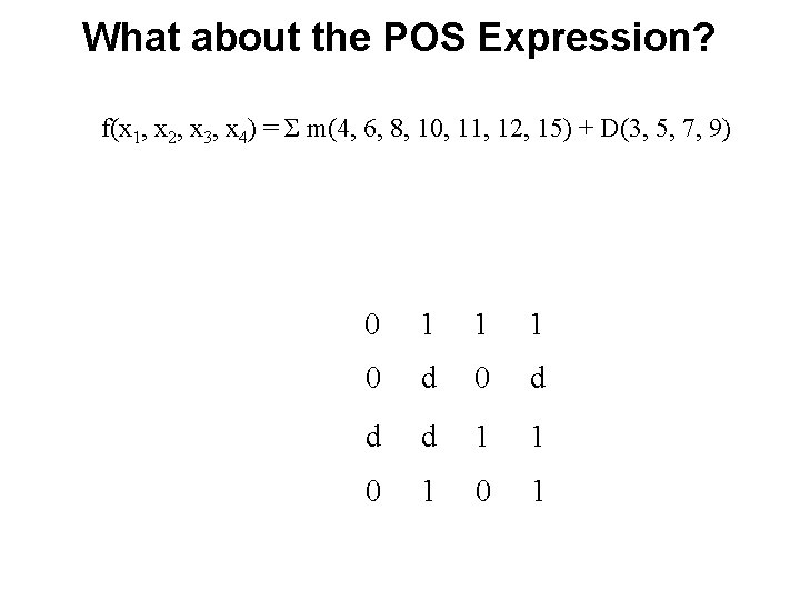 What about the POS Expression? f(x 1, x 2, x 3, x 4) =