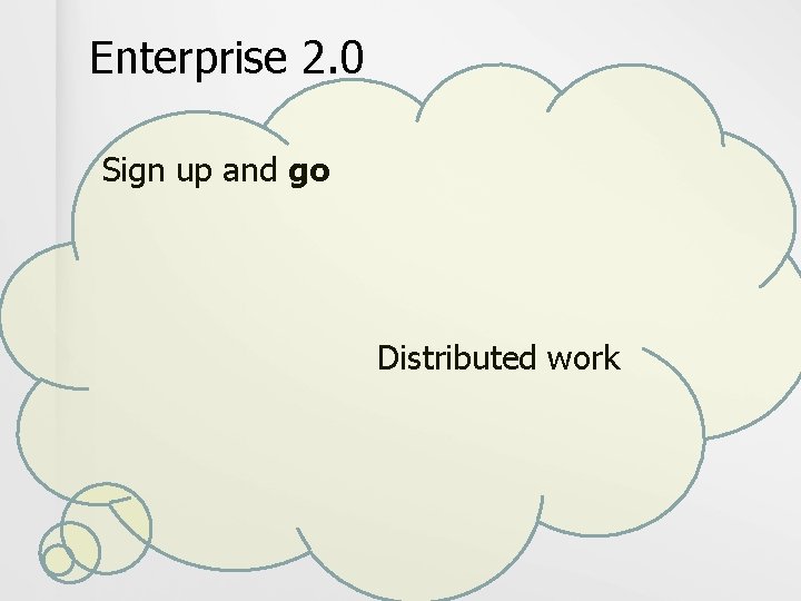 Enterprise 2. 0 Sign up and go Distributed work 