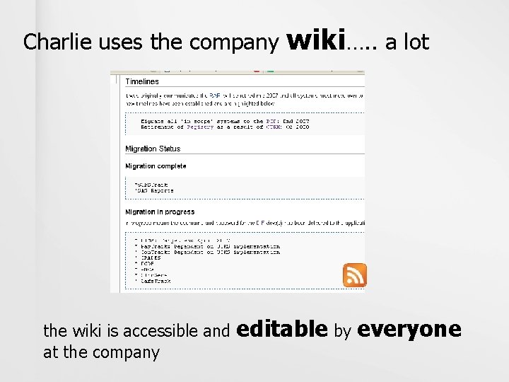 Charlie uses the company the wiki is accessible and at the company wiki…. .