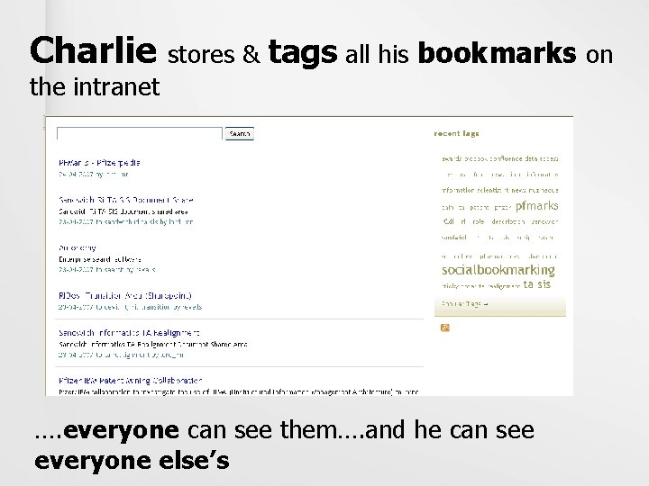 Charlie stores & tags all his bookmarks on the intranet …. everyone can see
