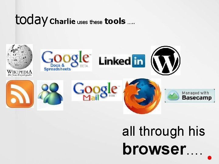 today Charlie uses these tools …. . all through his browser…. 