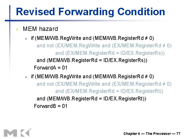 Revised Forwarding Condition n MEM hazard n n if (MEM/WB. Reg. Write and (MEM/WB. Revised Forwarding Condition n MEM hazard n n if (MEM/WB. Reg. Write and (MEM/WB.