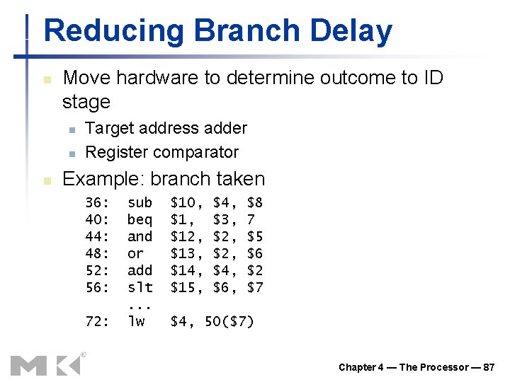 Reducing Branch Delay n Move hardware to determine outcome to ID stage n n Reducing Branch Delay n Move hardware to determine outcome to ID stage n n