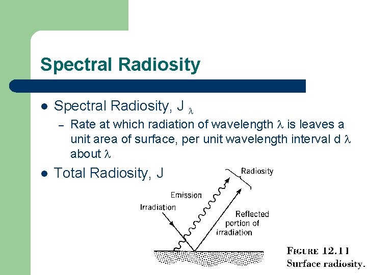 Spectral Radiosity l Spectral Radiosity, J – l Rate at which radiation of wavelength