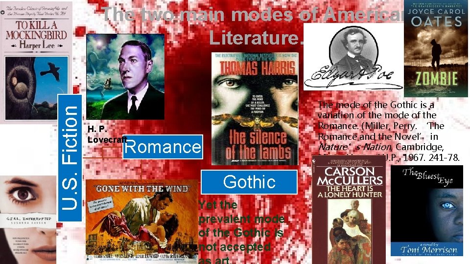 U. S. Fiction The two main modes of American Literature. H. P. Lovecraft Romance