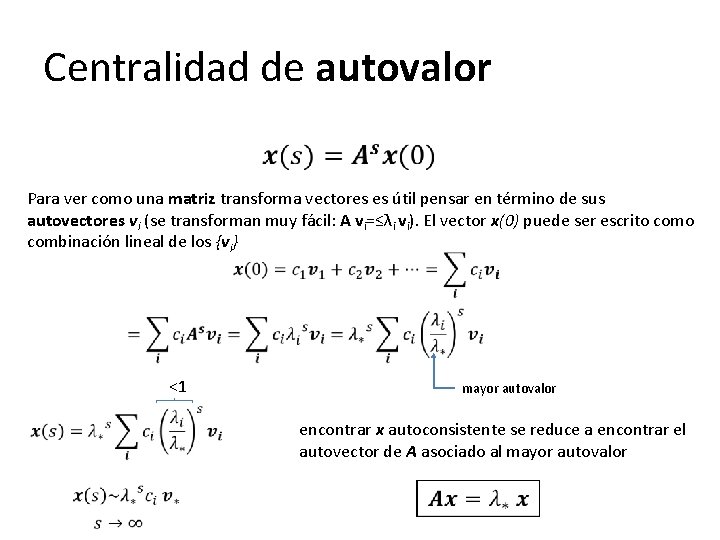 Centralidad de autovalor Para ver como una matriz transforma vectores es útil pensar en