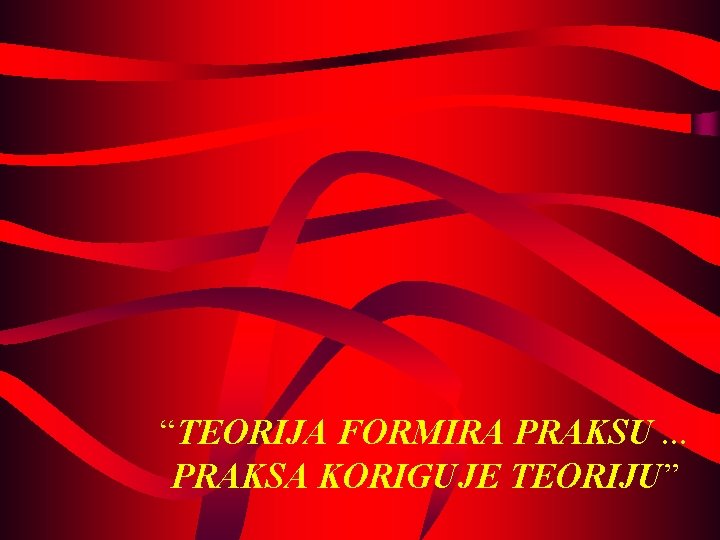 “TEORIJA FORMIRA PRAKSU. . . PRAKSA KORIGUJE TEORIJU” 