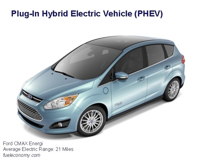 Plug-In Hybrid Electric Vehicle (PHEV) Ford CMAX Energi Average Electric Range: 21 Miles fueleconomy.