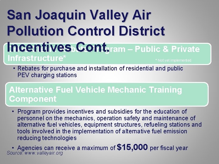 San Joaquin Valley Air Pollution Control District Incentives Cont. Drive Clean! Rebate Program –