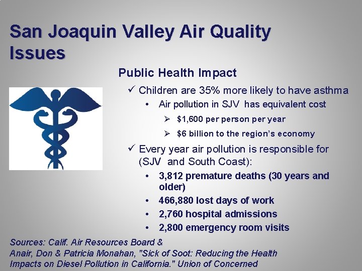 San Joaquin Valley Air Quality Issues Public Health Impact ü Children are 35% more