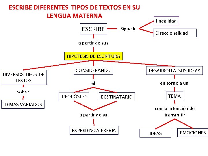 ESCRIBE DIFERENTES TIPOS DE TEXTOS EN SU LENGUA MATERNA ESCRIBE Sigue la linealidad Direccionalidad