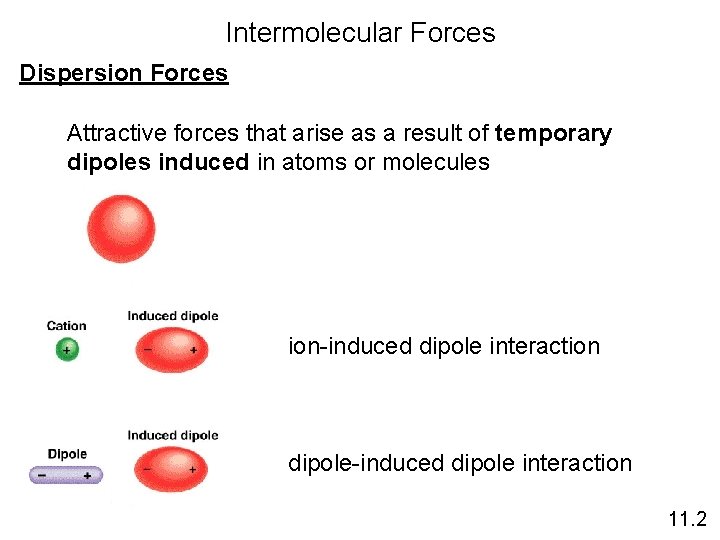 Intermolecular Forces Dispersion Forces Attractive forces that arise as a result of temporary dipoles